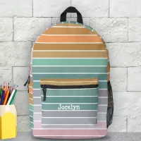 Horizontal Pastel Peach Teal Purple Green Striped  Printed Backpack