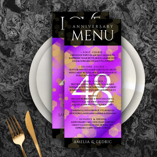 Elegant 48th Amethyst Wedding Anniversary Menu