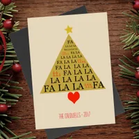 Fa La La  Gold Christmas Tree Holiday Card