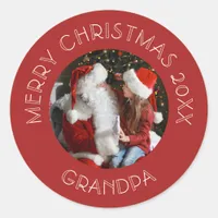 Merry Christmas Grandpa | Santa Red Photo Classic Round Sticker