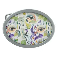 Handpainted Elegant Feminine Eyes Colorful Leaves  Belt Buckle