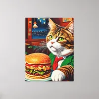 Cat at the Diner Orders a Cheeseburger Canvas Print
