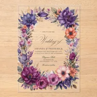 Plum, Gray, Copper, and Dusty Rose Floral Wedding Acrylic Invitations