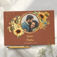 Sunflower Burnt Orange Elegant Photo Gold Foil Guest Book