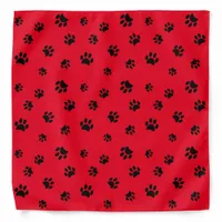 Black Paw Prints Pattern on Red Bandana