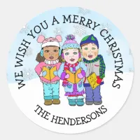 Wishing you a Merry Christmas Carolers Classic Round Sticker