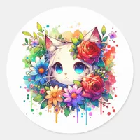 Rainbow Anime Kitten Birthday   Classic Round Sticker