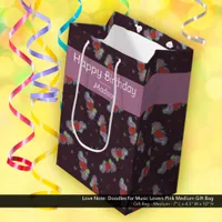 Music Lover Doodles Theme Birthday Party Pink Medium Gift Bag