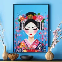 Geisha Portrait Cherry Blossoms Japanese Wall Art