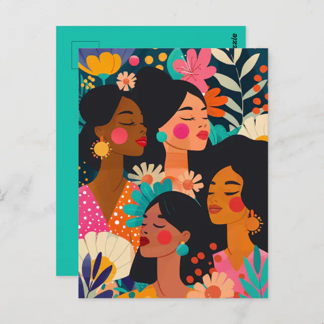 Floral Turquoise International Women's Day Postcard