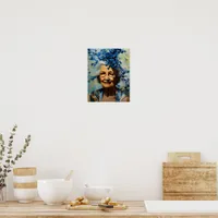 Elderly Woman and Blue Butterflies Poster