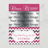 pink chevron pattern photo Graduation Invitation