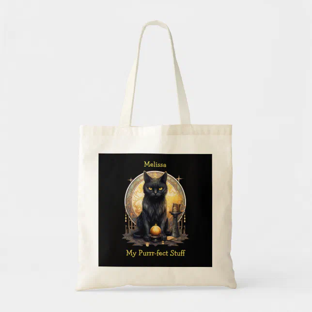 My Purrr-fect Stuff Witchy Gothic Black Cat Tote Bag