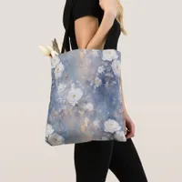 White Roses on Blue Background Oil Paint Style Tote Bag