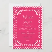 Pink Papel Picado Traditional Boda Spanish Wedding Invitation