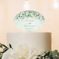 Elegant Watercolor Eucalyptus Greenery Wedding Cake Topper