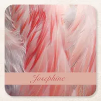 Blush Pink Exotic Flamingo Bird Feathers Texture Square Paper Coaster