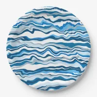  Blue Fluid Art Marble Pour Painting Strip Paper Plates