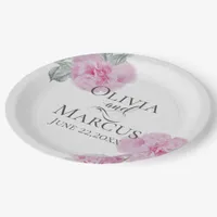 Painted Pink Peonies on Rice Paper Texture Paper Plates