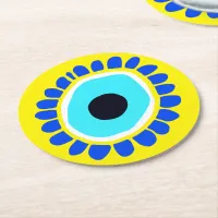 Evil Eye Ancient Greek Turkish Lucky Symbol Round Paper Coaster