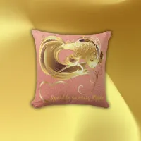 Gold goldfish on coral foil monogram | throw pillow