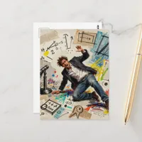 A man who is overwhelmed with math postcard