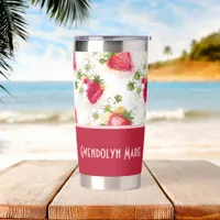 Alcohol Ink Style Strawberry Blossoms and Berries Insulated Tumbler
