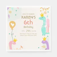 Whimsical Dinosaur Princess Birthday Napkins