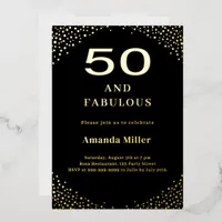 Black gold 50th fabulous birthday foil invitation