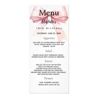 Pink bow photo fun facts birthday menu card