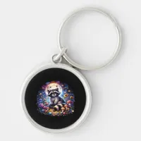 Whimsigoth Raccoon By Moonlight, Cute Colorful Fan Keychain