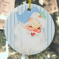  Powder Blue Vintage Winking Santa Christmas Tree Ceramic Ornament