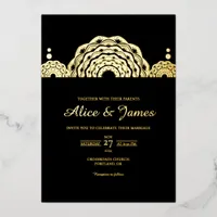 Mandala Top Header Elegant Black Gold Foil Wedding Invitation