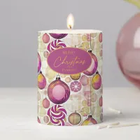 Magenta Gold Christmas Pattern#6 ID1009 Pillar Candle