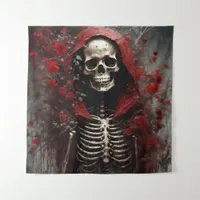 Skeleton in a Red Cape with Flowers Tapestry