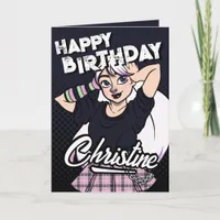 Cute Punk Teen Girl Name Black Cartoon Birthday Card