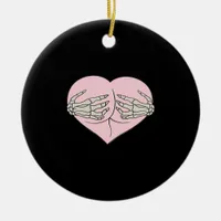 Heart Butt Hug Skeleton Hands Classic Ceramic Ornament