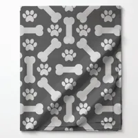 Gray and White Dog Bones and Paw Prints Pattern Fabric