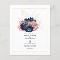 Blush, Navy and Gold Floral Wedding Invitation Flyer
