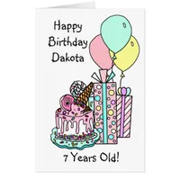 Whimsical Happy Birthday Cake and Balloons Jumbo   Card