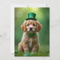 Cute puppy with St. Patrick's outfit, shamrocks  Holiday Card