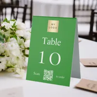 Green white business logo QR code table number Table Tent Sign