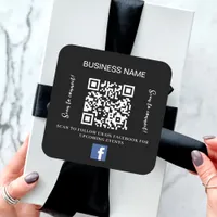 Black white business name qr code Facebook Square Sticker