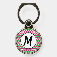 Monogram Initials Pink, Lime Green and Black  Phone Ring Stand