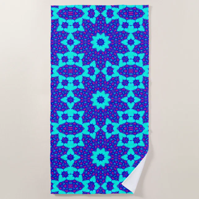 Blue kaleidoscope flourished beach towel