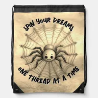 Cute Spider Inspirational Quote Monogram on beige  Drawstring Bag