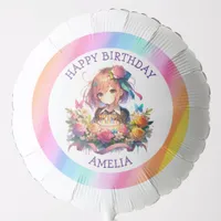 Cute Rainbow Anime Girl Birthday Cake Personalized Balloon