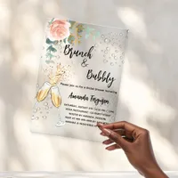 Brunch Bubbly Bridal Shower rose gold floral Acrylic Invitations