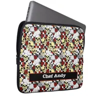 Cool Skulls in Chef Hats with Red Roses Pattern Laptop Sleeve