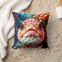 Funny Fish and Coral Close  Throw Pillow